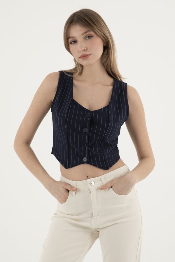 Striped Sweatheart Neck Buttoned Waistcoat 1