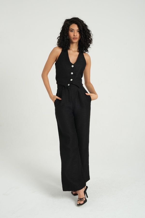 V Neck Tweed Buttoned Waistcoat  3