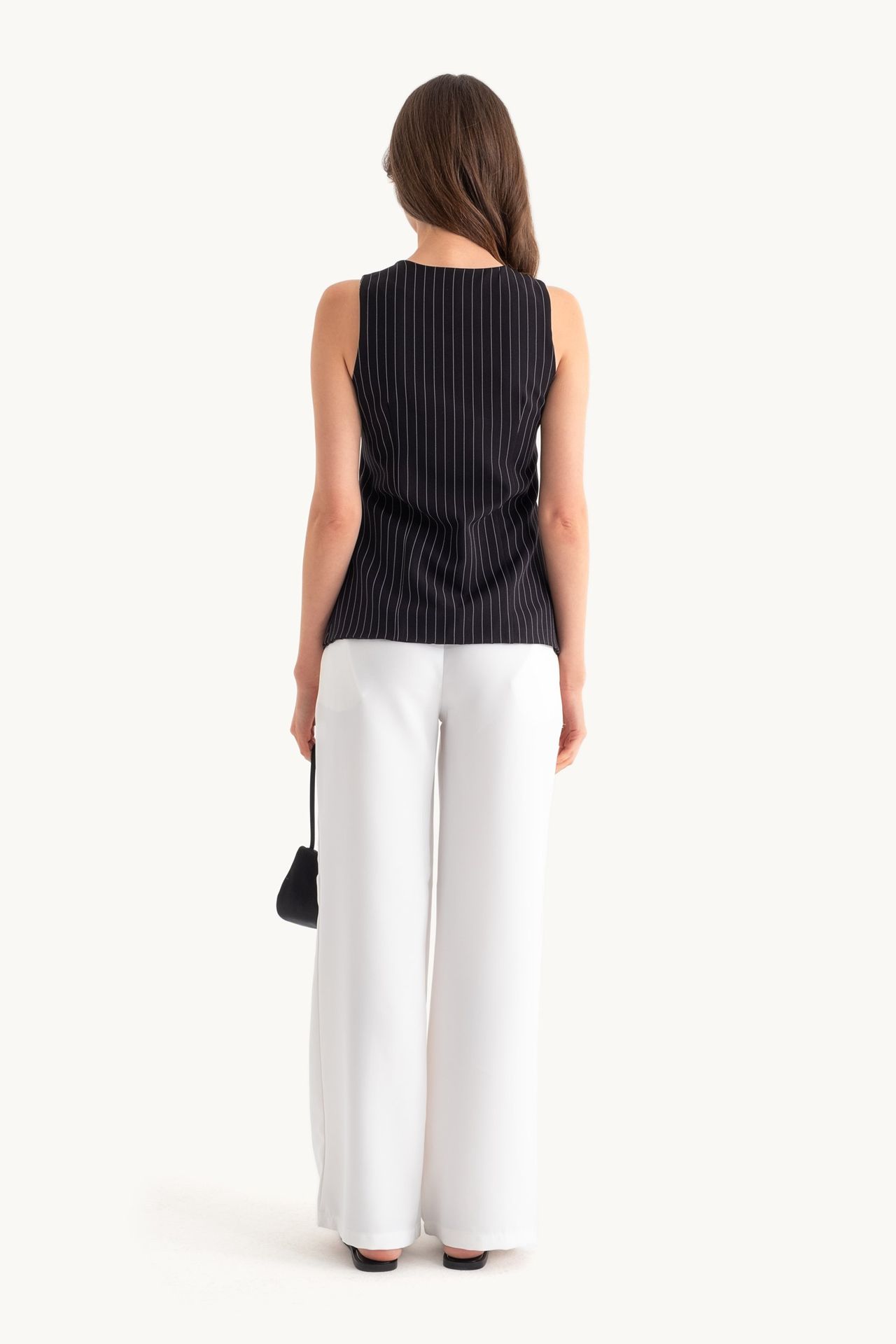 Striped Round Neck Buttoned Waistcoat