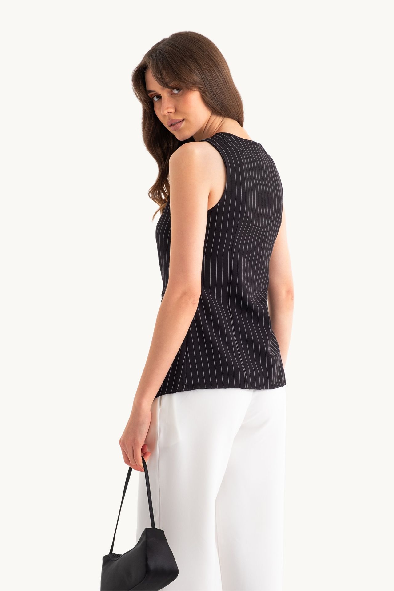 Striped Round Neck Buttoned Waistcoat