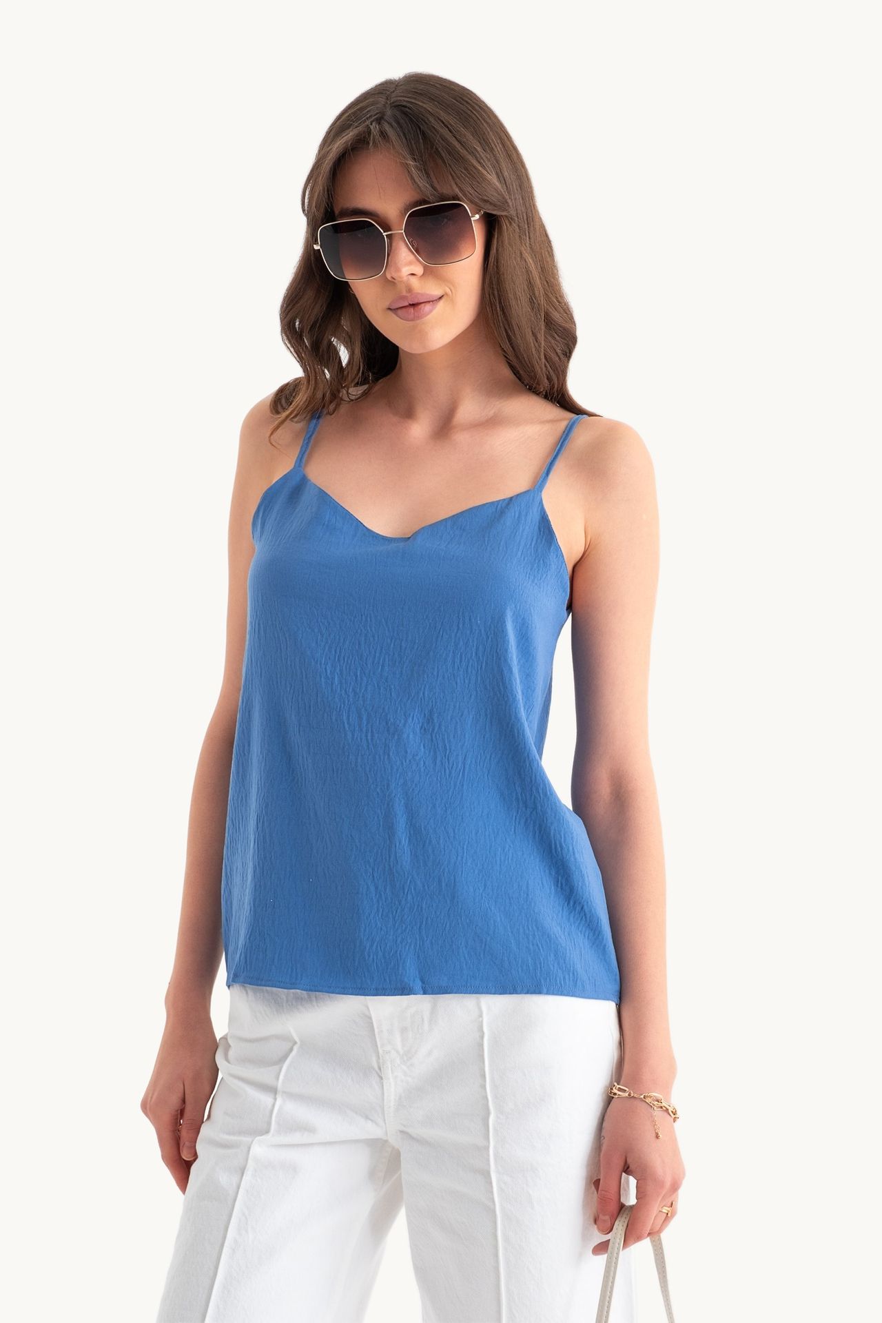 V Neck Spaghetti Strap Sleeveless Blouse