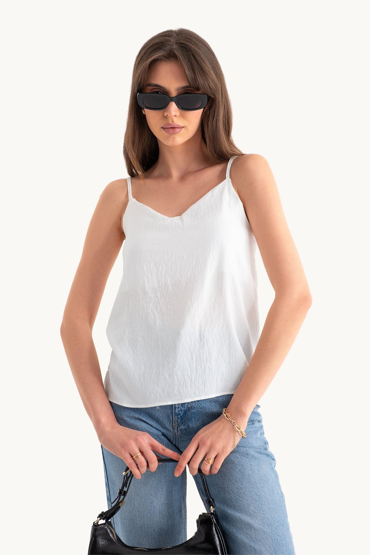 V Neck Spaghetti Strap Sleeveless Blouse