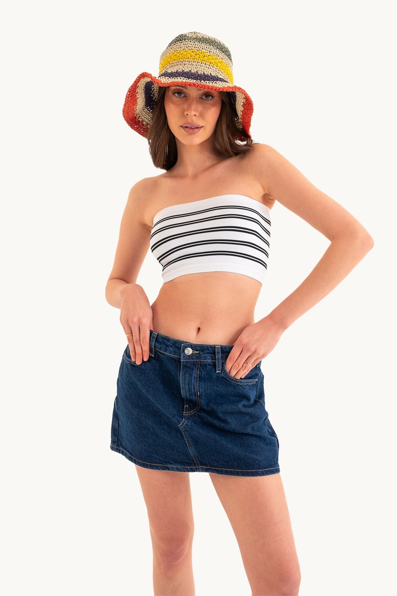 Striped Strapless Crop Top