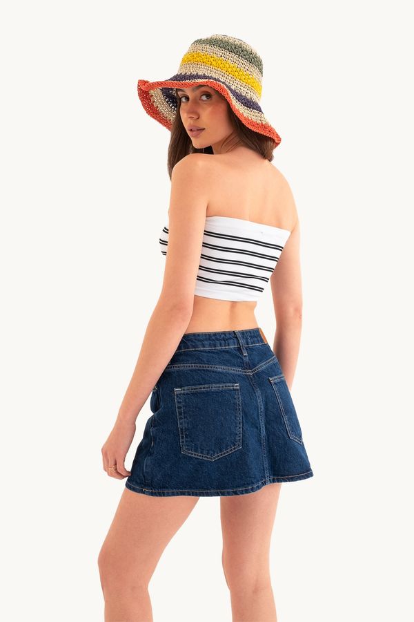 Striped Strapless Crop Top 2