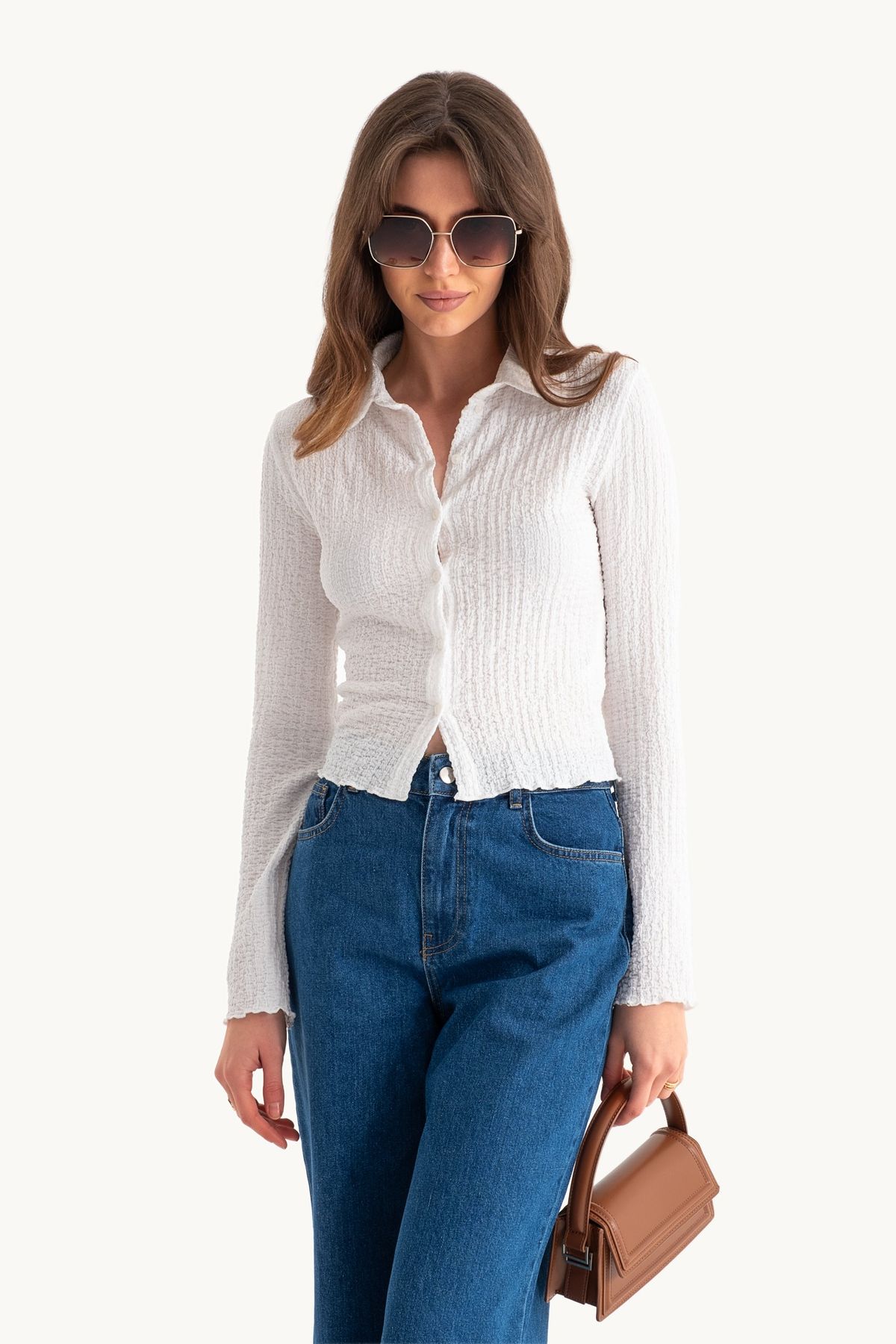 Polo Neck Buttoned Long Sleeve Top