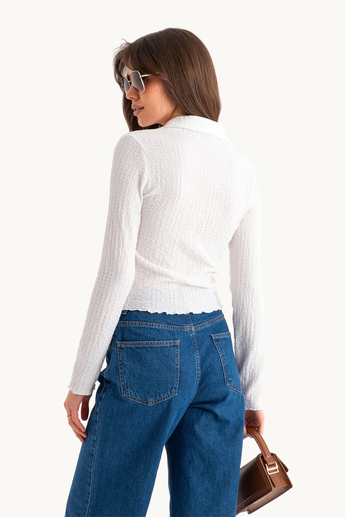 Polo Neck Buttoned Long Sleeve Top