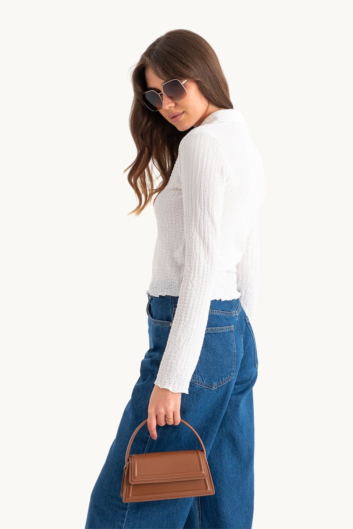 Polo Neck Buttoned Long Sleeve Top