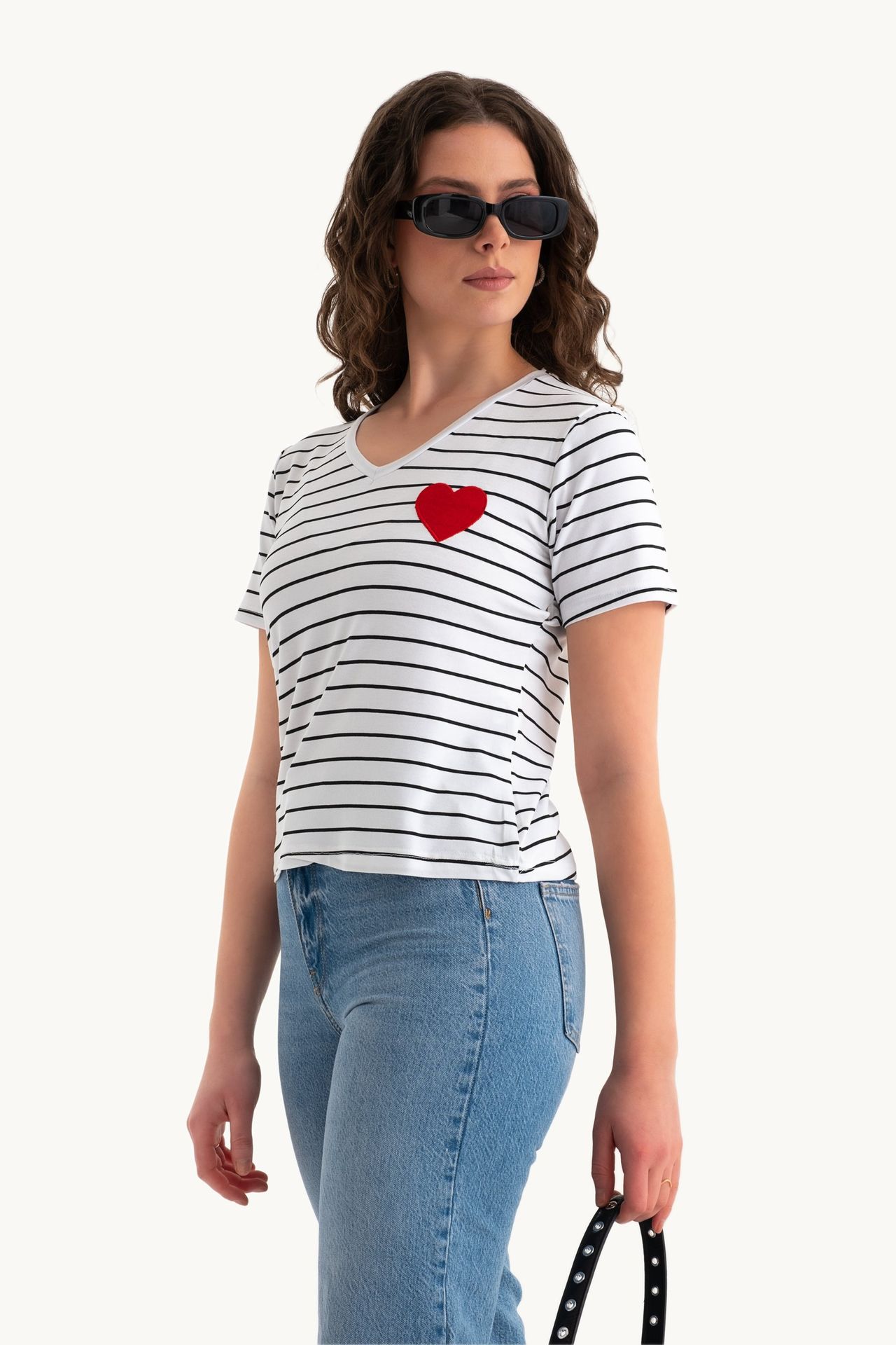 Striped V Neck Relaxed T-shirt