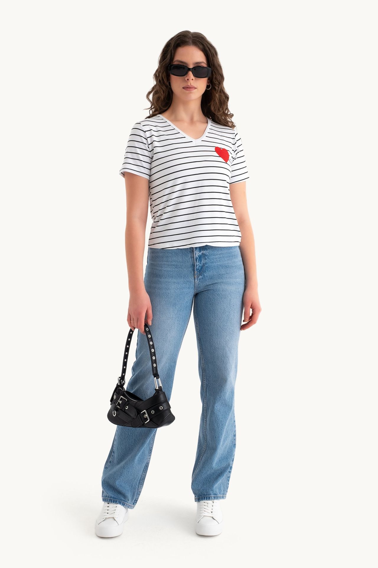 Striped V Neck Relaxed T-shirt