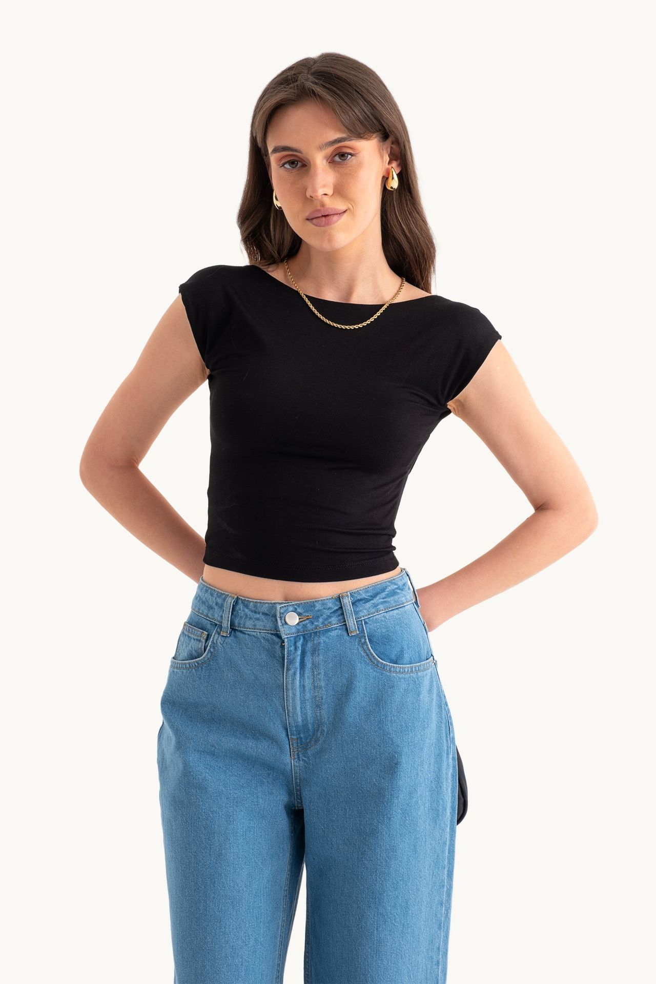 Round Neck Bodycon Top with a Back Cut Out