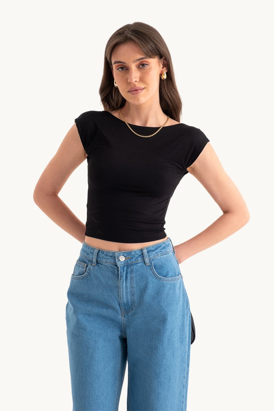 Round Neck Bodycon Top with a Back Cut Out