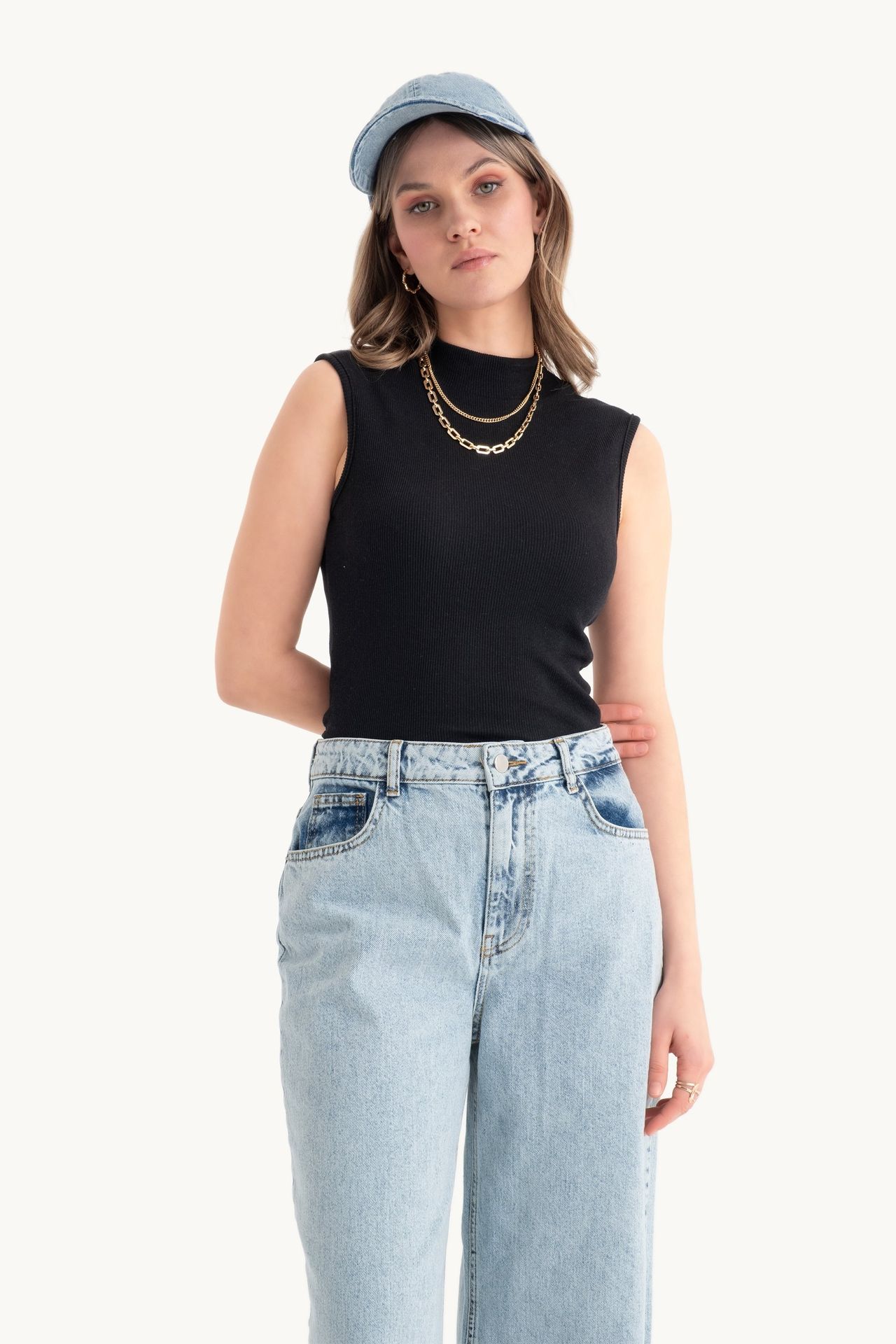High Neck Ribbed Bodycon Top