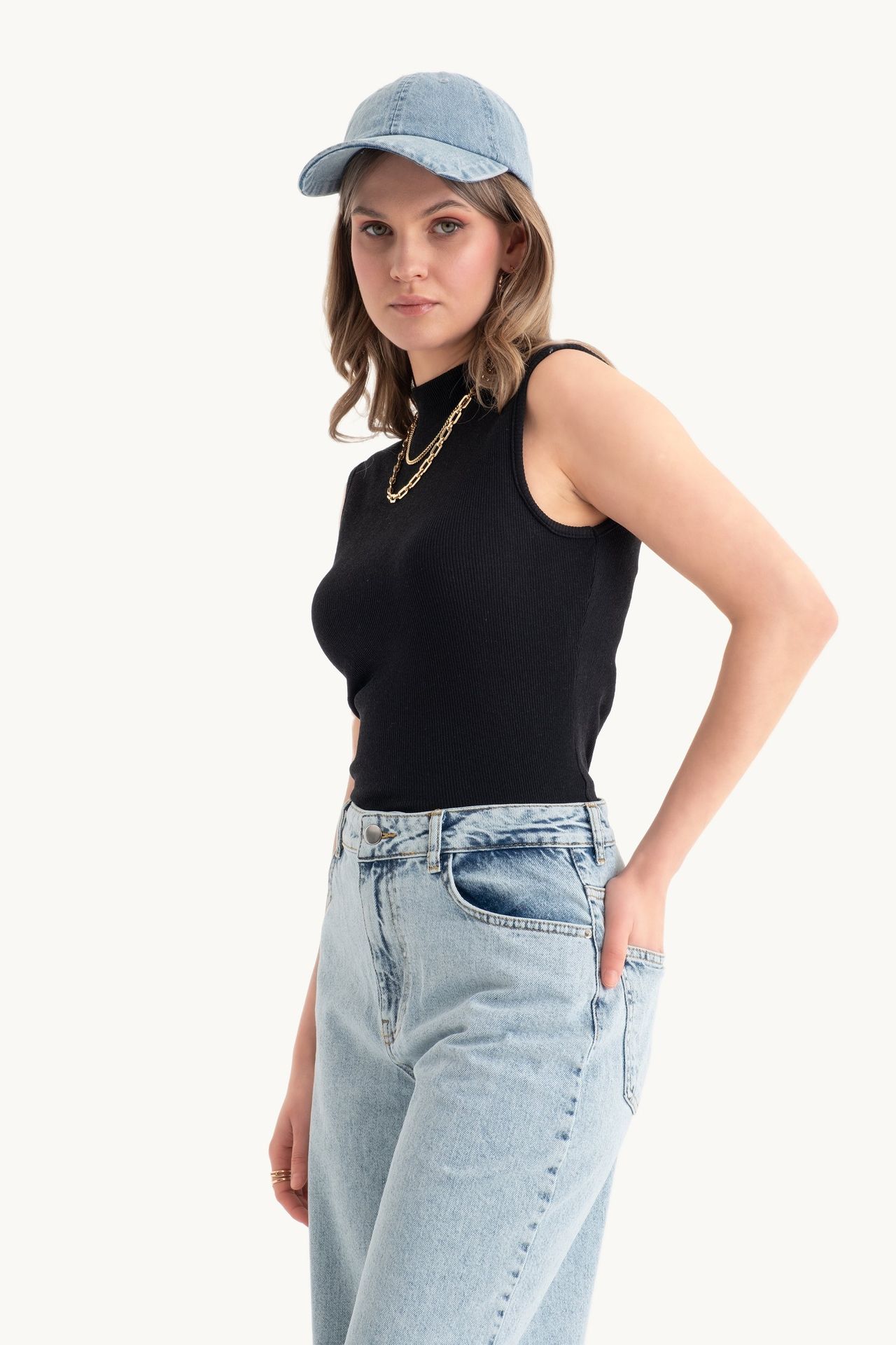 High Neck Ribbed Bodycon Top