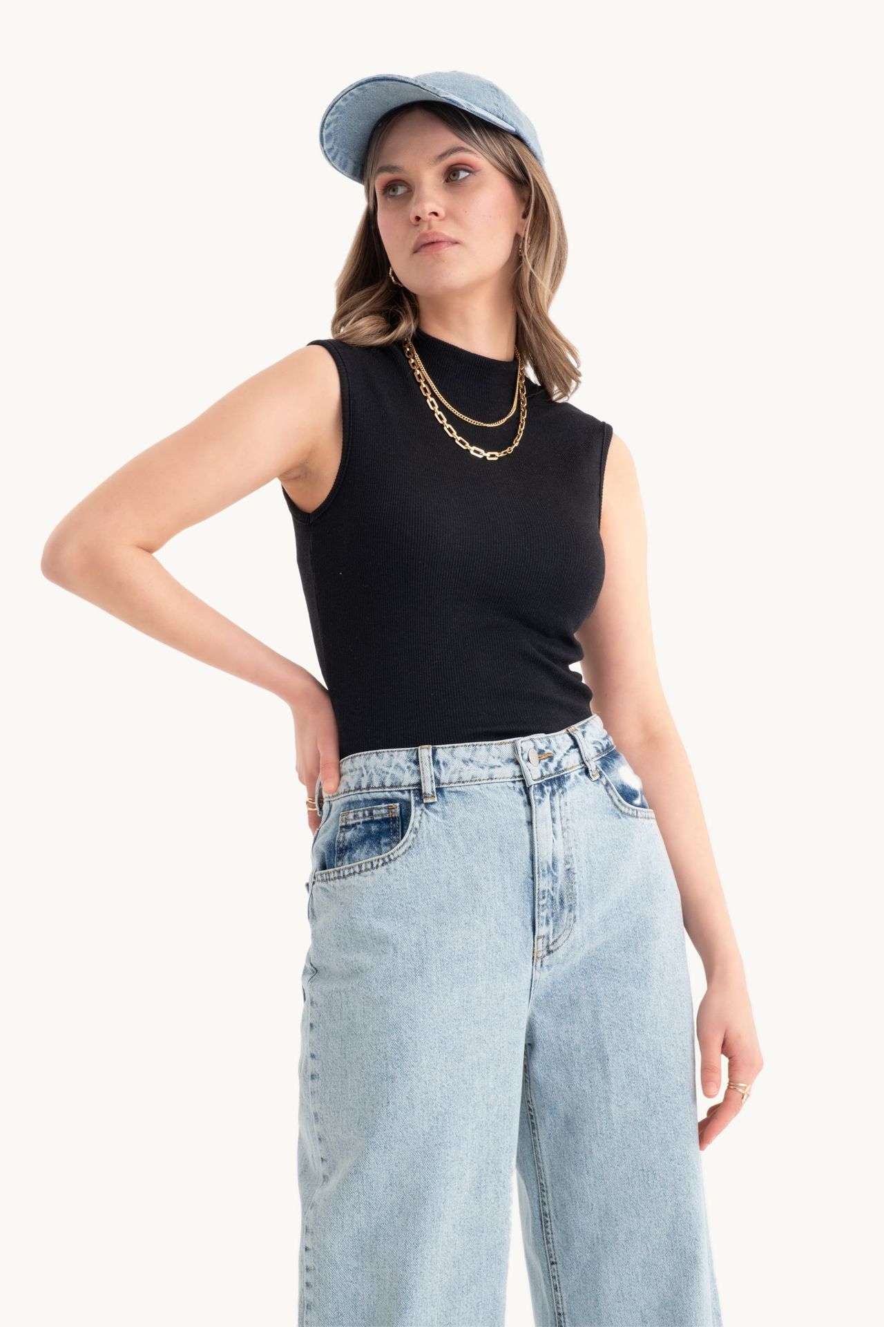 High Neck Ribbed Bodycon Top