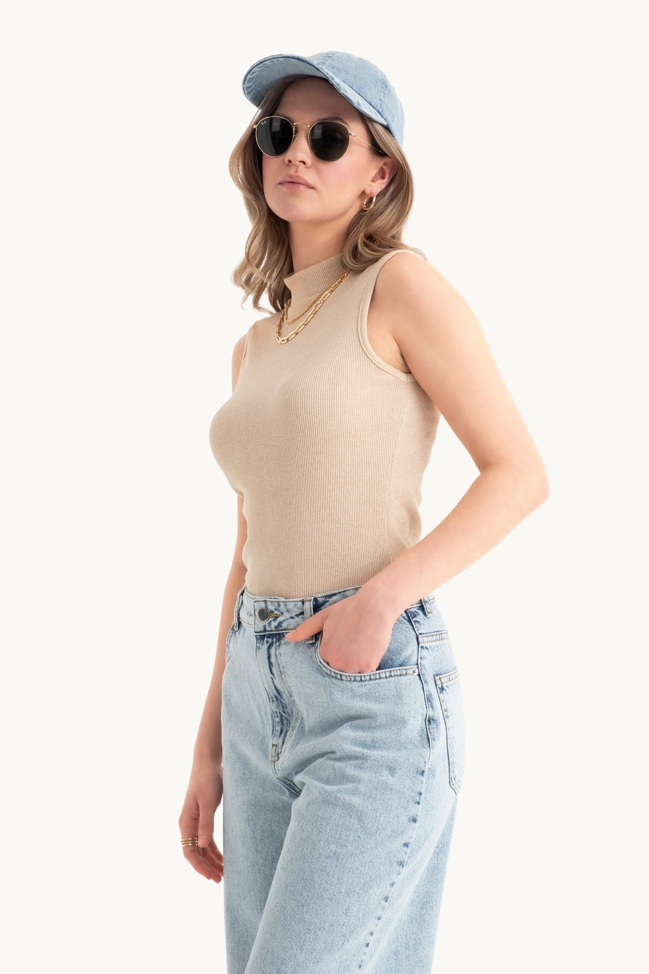 High Neck Ribbed Bodycon Top