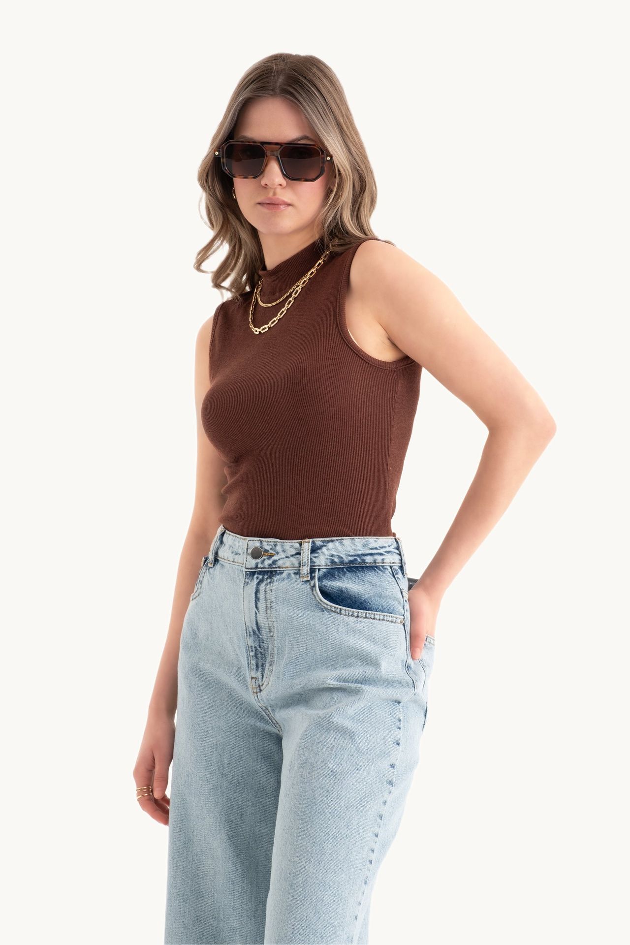 High Neck Ribbed Bodycon Top