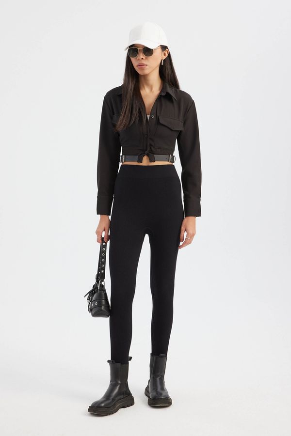 High Neck Pocket Cropped Shirt with a Belt Detail 2