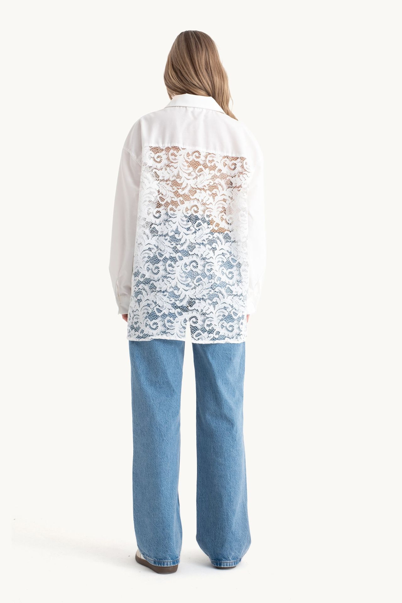 Lace Up Back Long Sleeve Oversized Shirt