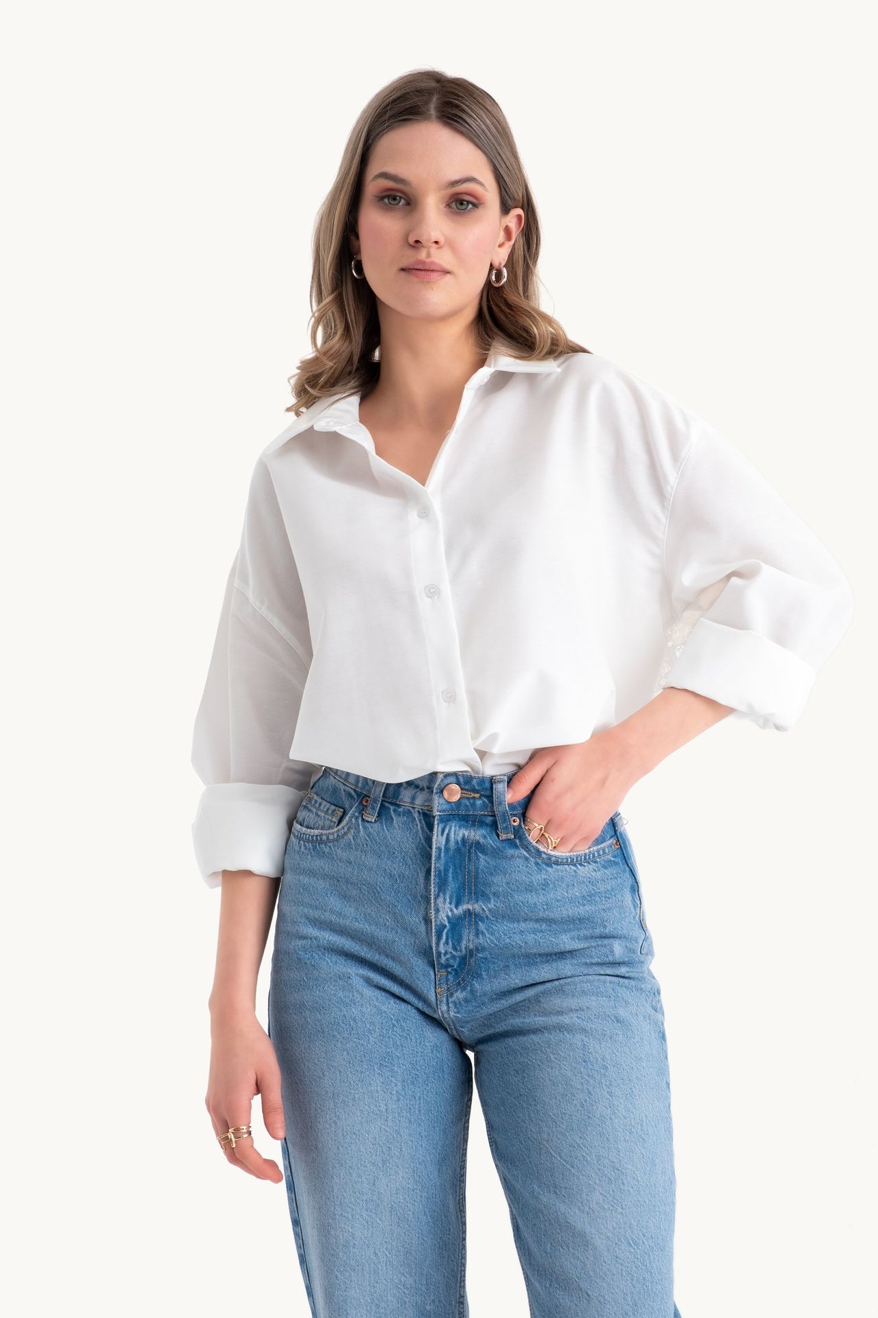 Lace Up Back Long Sleeve Oversized Shirt