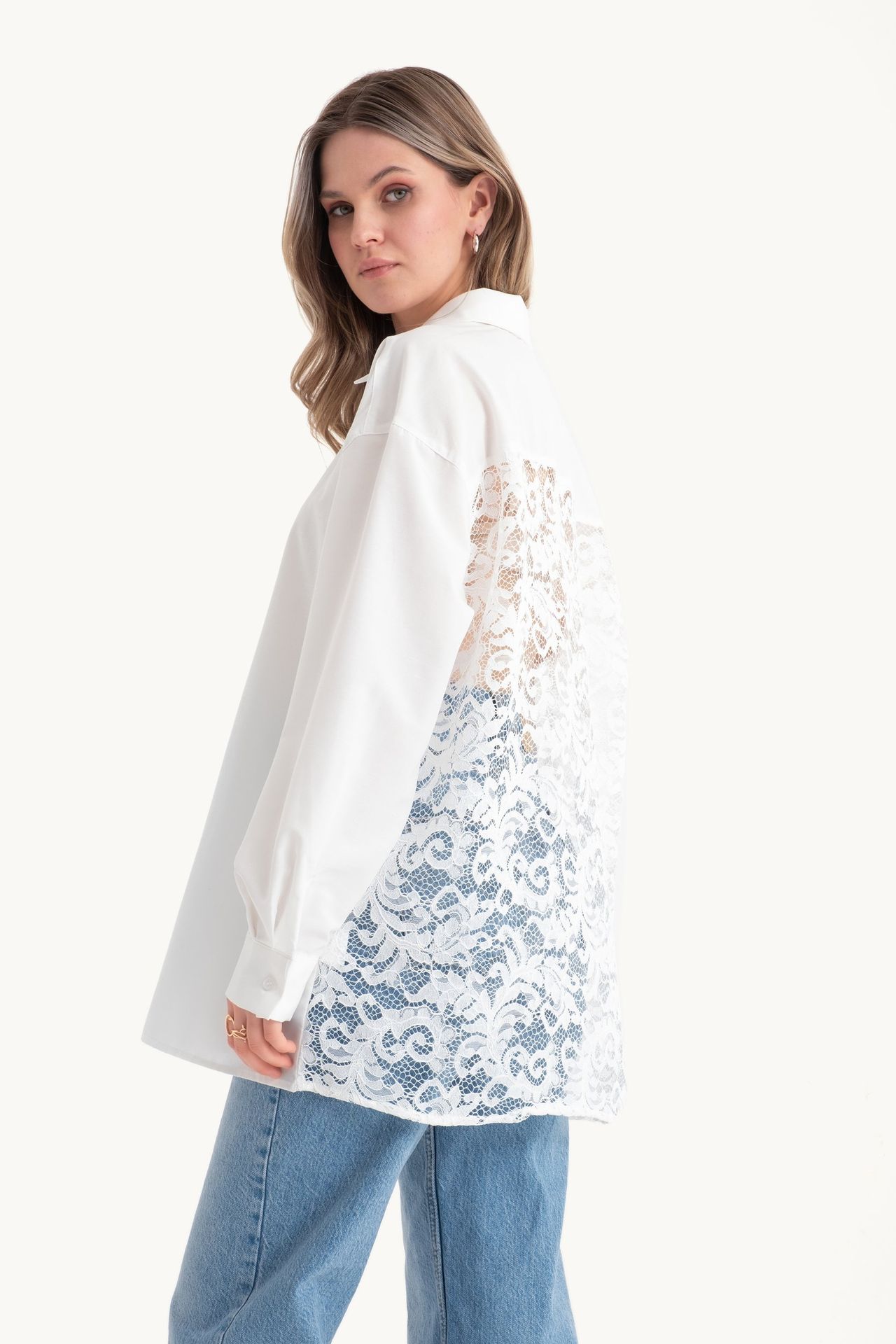 Lace Up Back Long Sleeve Oversized Shirt