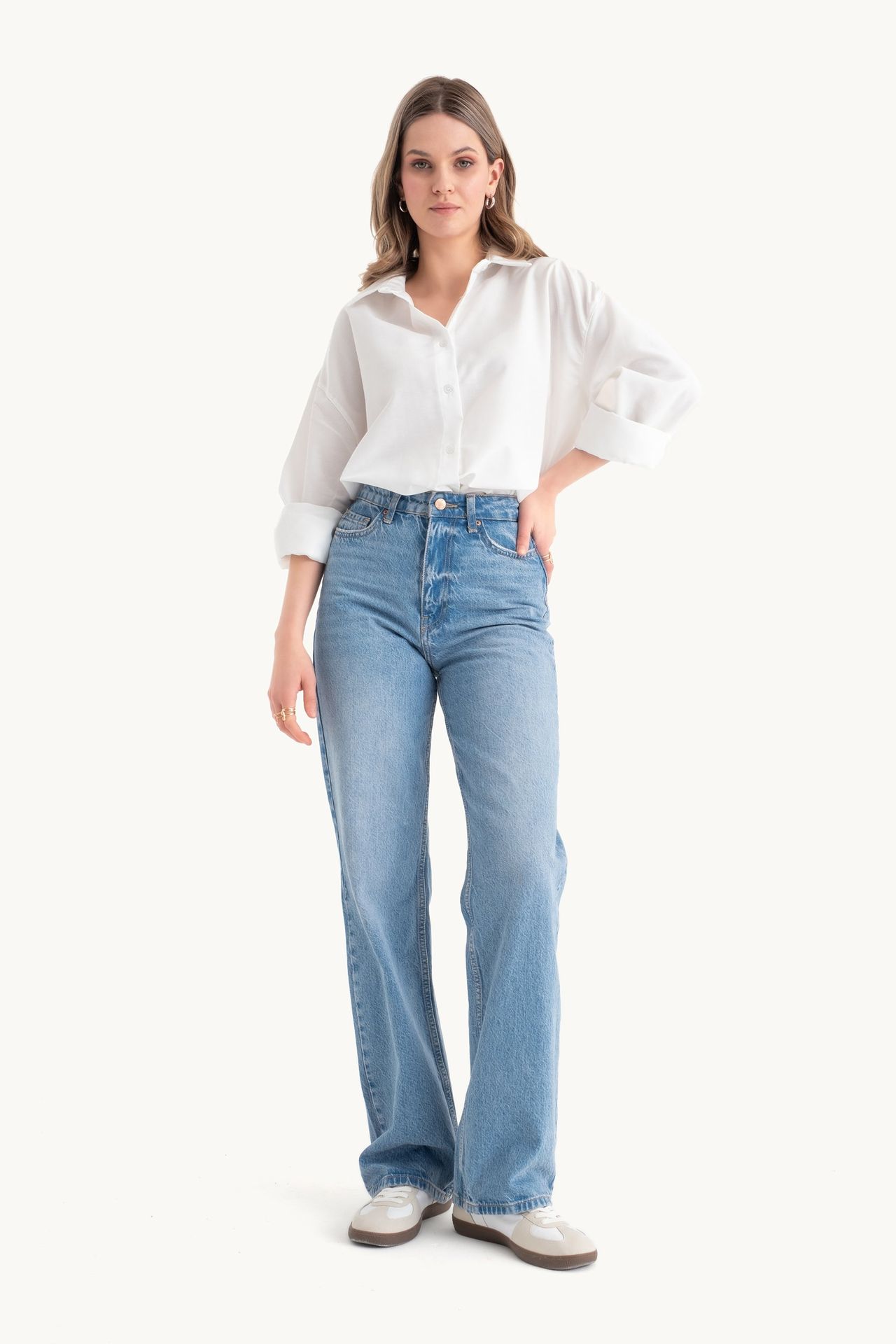Lace Up Back Long Sleeve Oversized Shirt