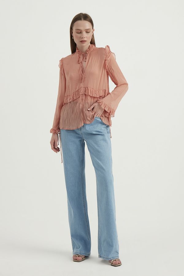 Solid Chiffon Choker Tie Blouse 2