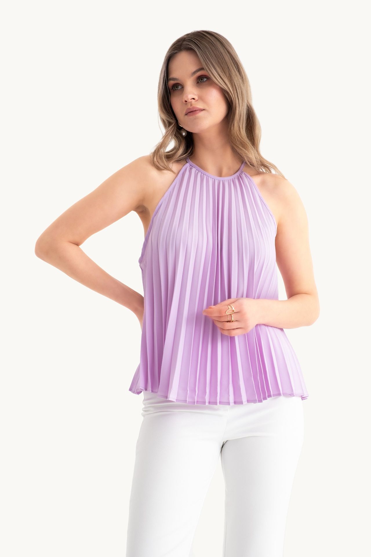 Halter Neck Pleated Sleeveless Top