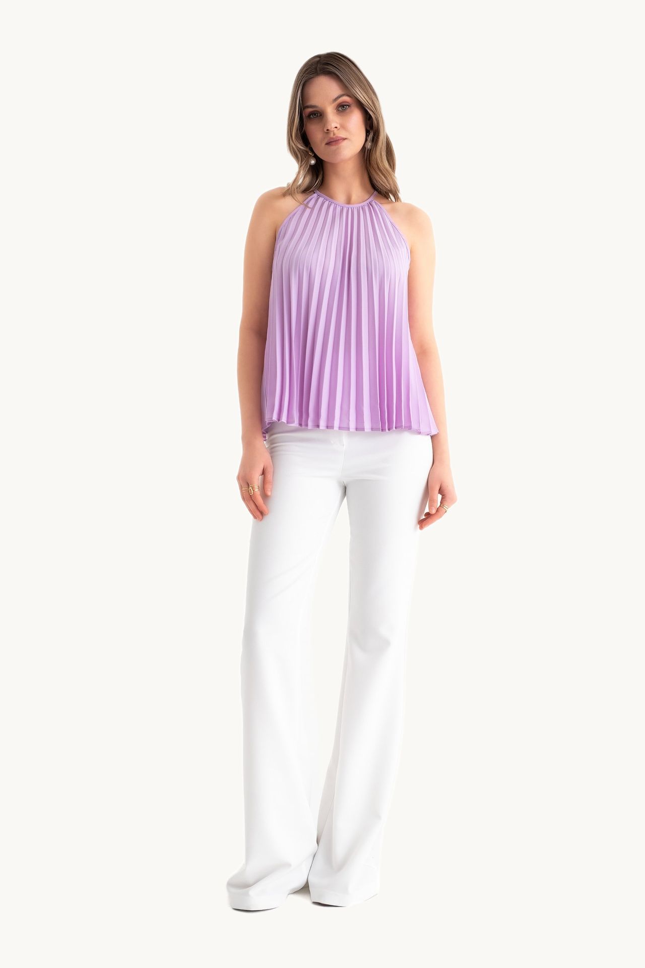 Halter Neck Pleated Sleeveless Top