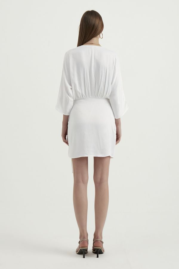 V Neck Long Sleeves Wrap Mini Dress with Side Detail 4