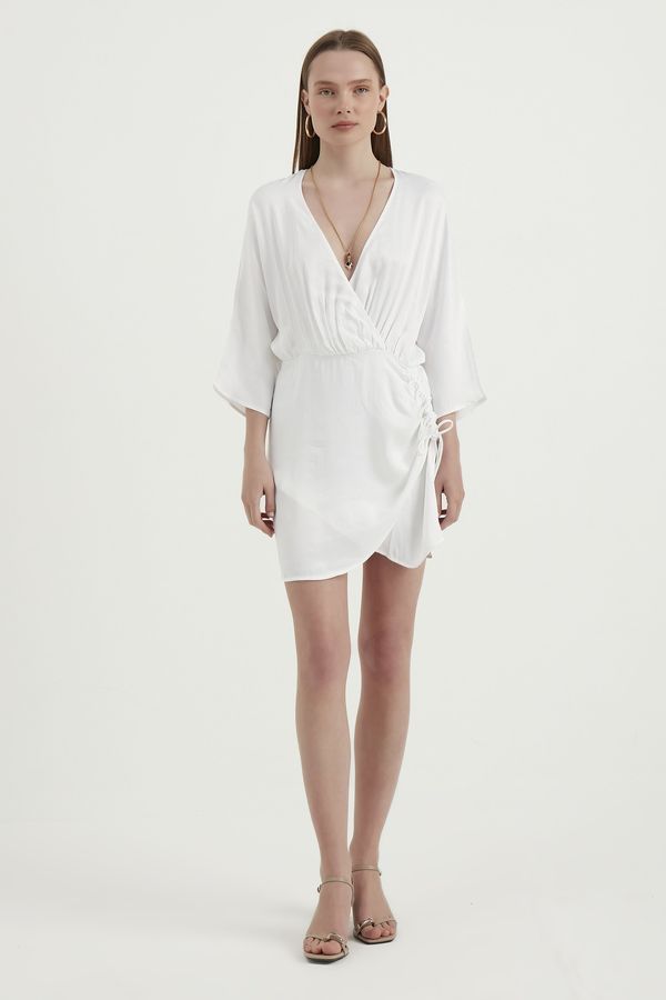V Neck Long Sleeves Wrap Mini Dress with Side Detail 1