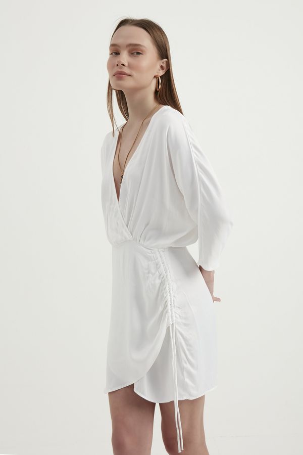V Neck Long Sleeves Wrap Mini Dress with Side Detail 3