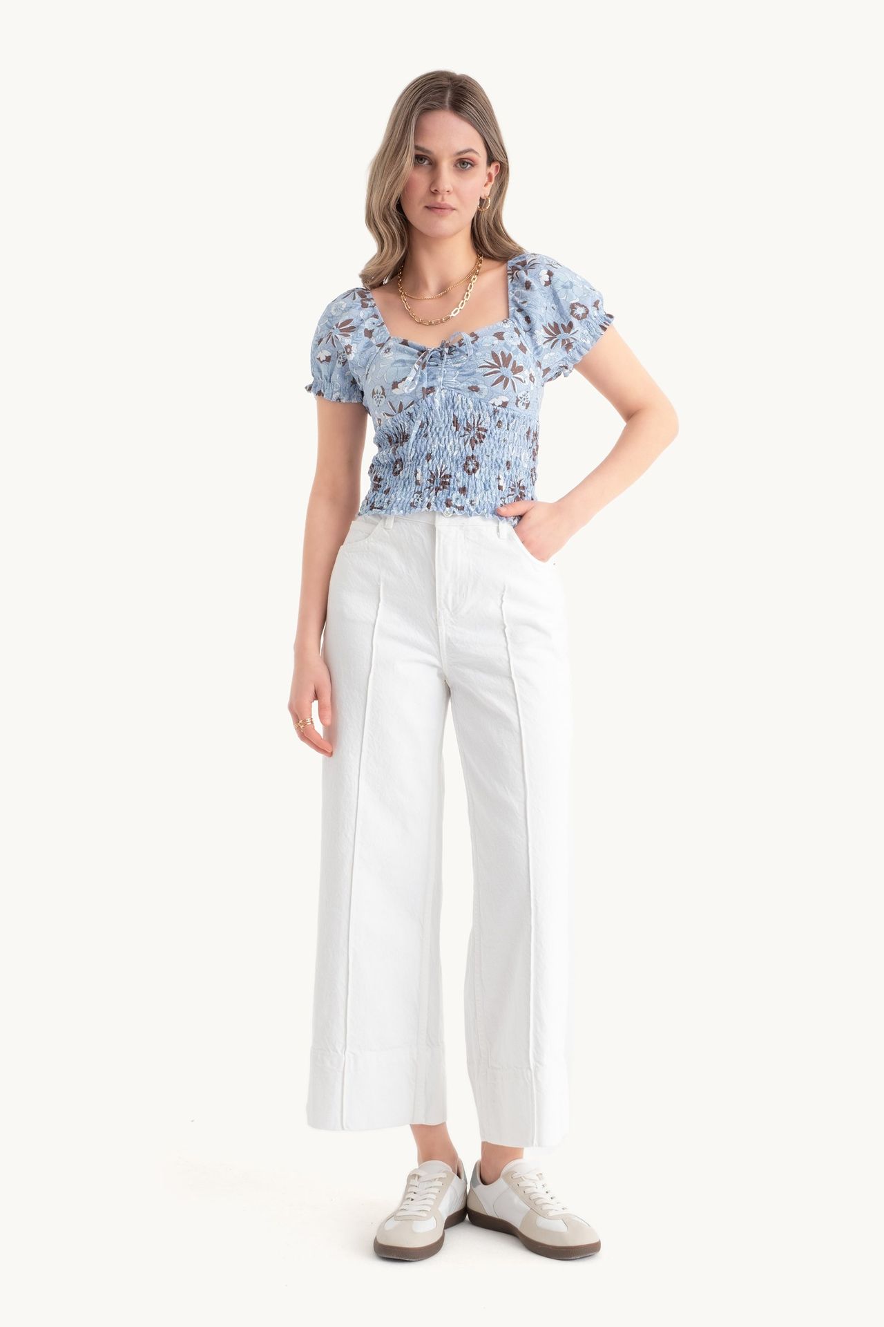 Floral Sweetheart Neck Smocked Top with a Puff Sleeve