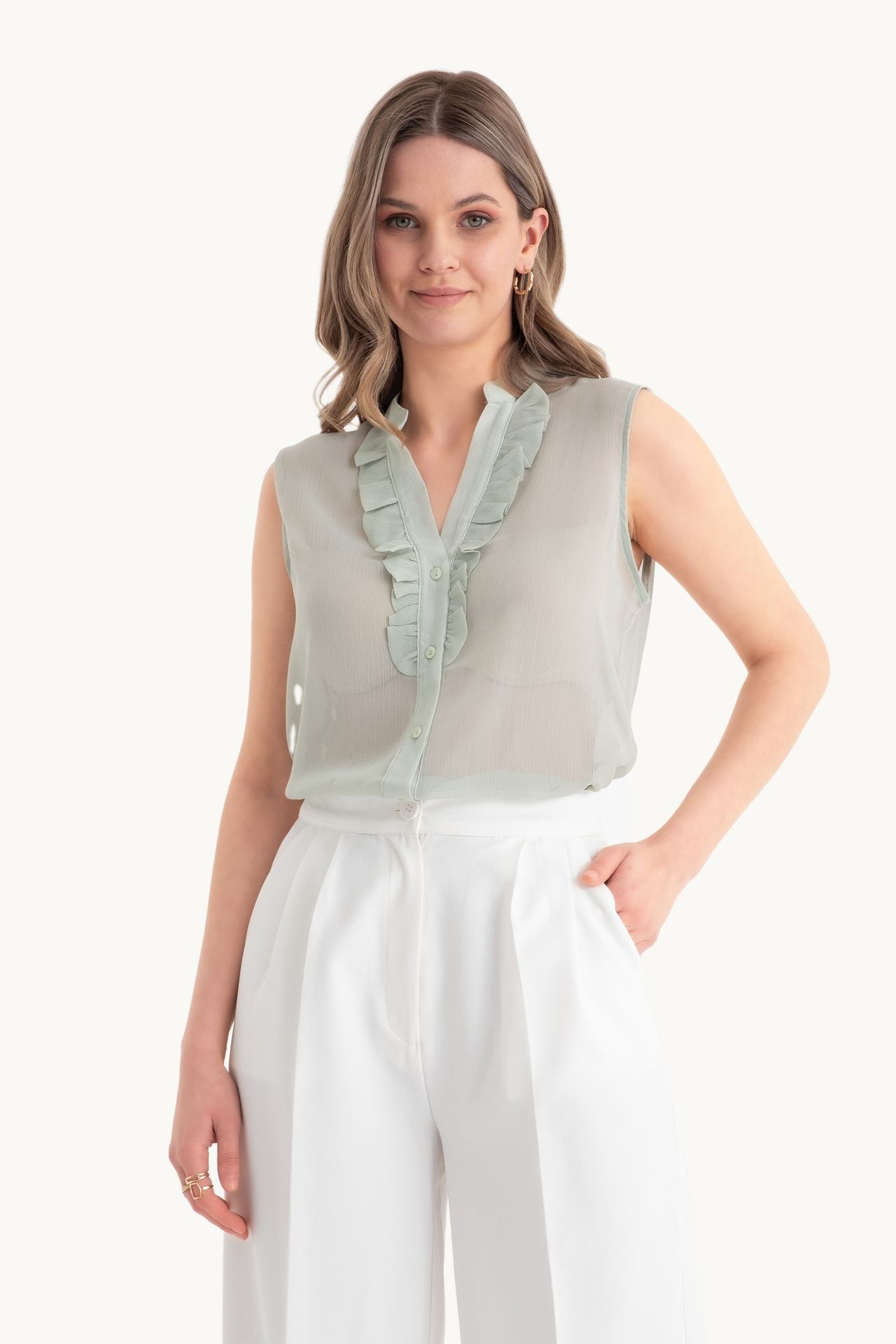 Sheer Sleeveless Basic Shirt