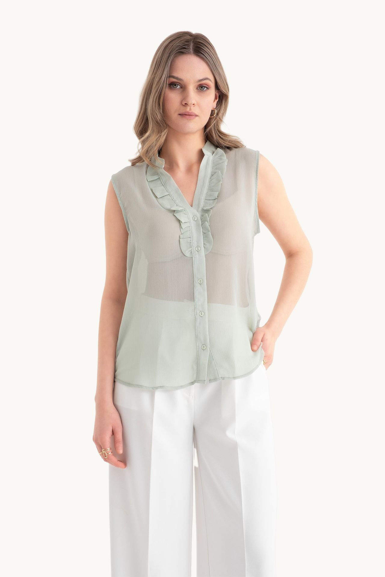 Sheer Sleeveless Basic Shirt