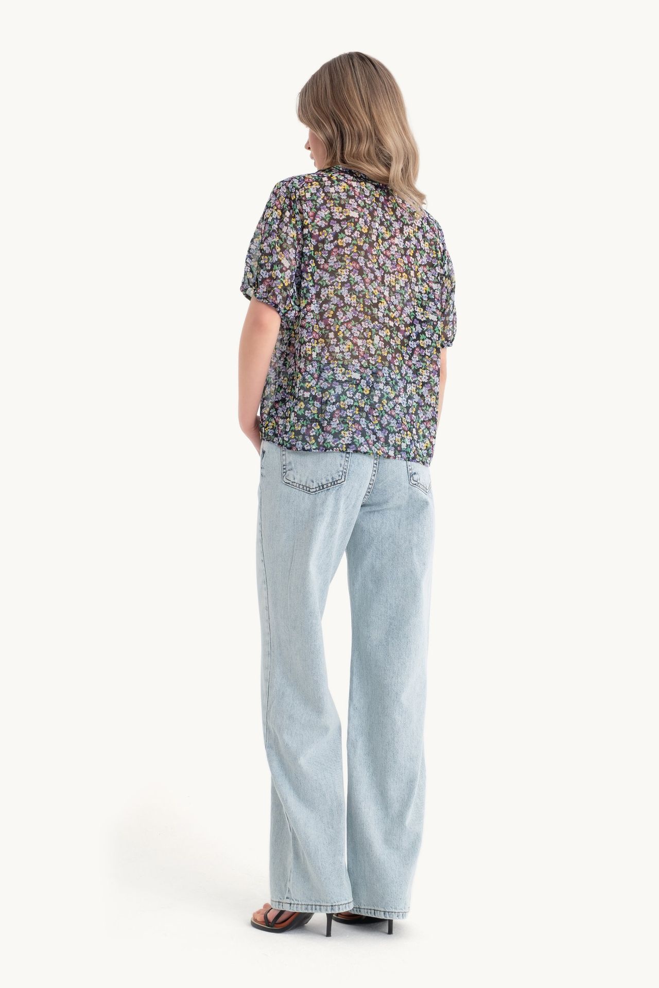 Floral High Neck Semi-sheer Blouse