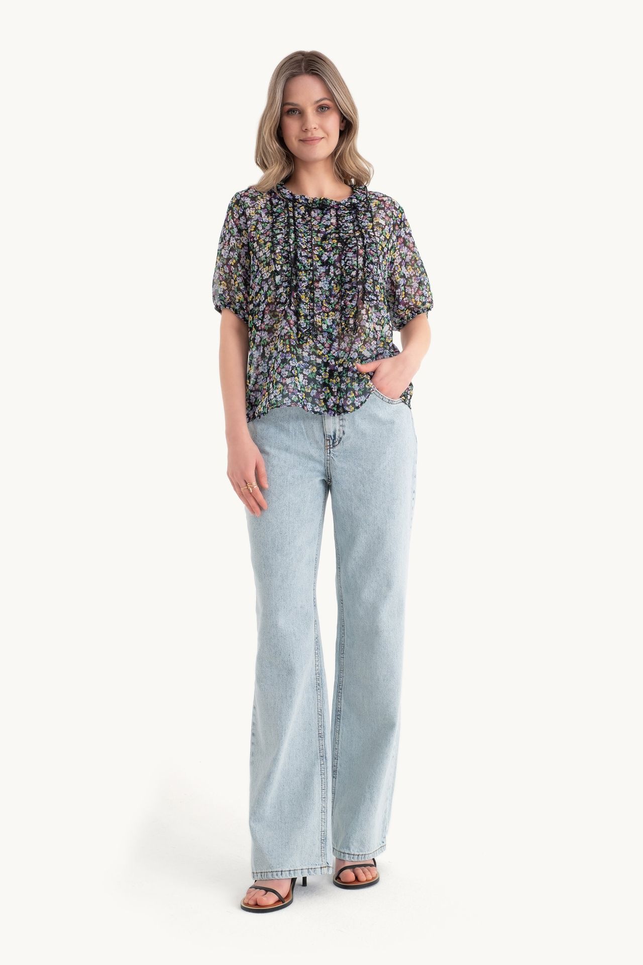 Floral High Neck Semi-sheer Blouse