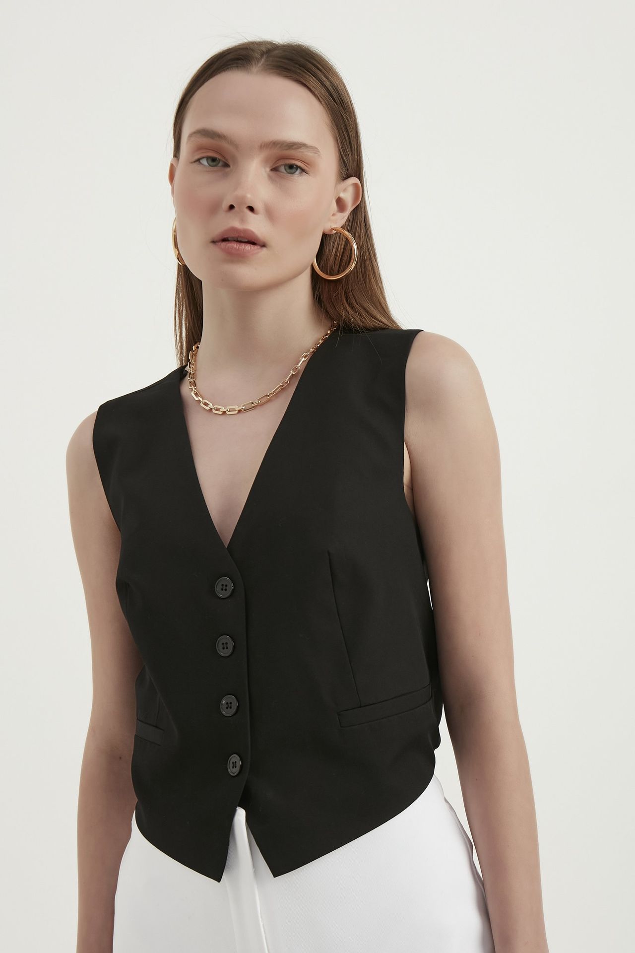 V Neck Buttoned Cross Back Waistcoat