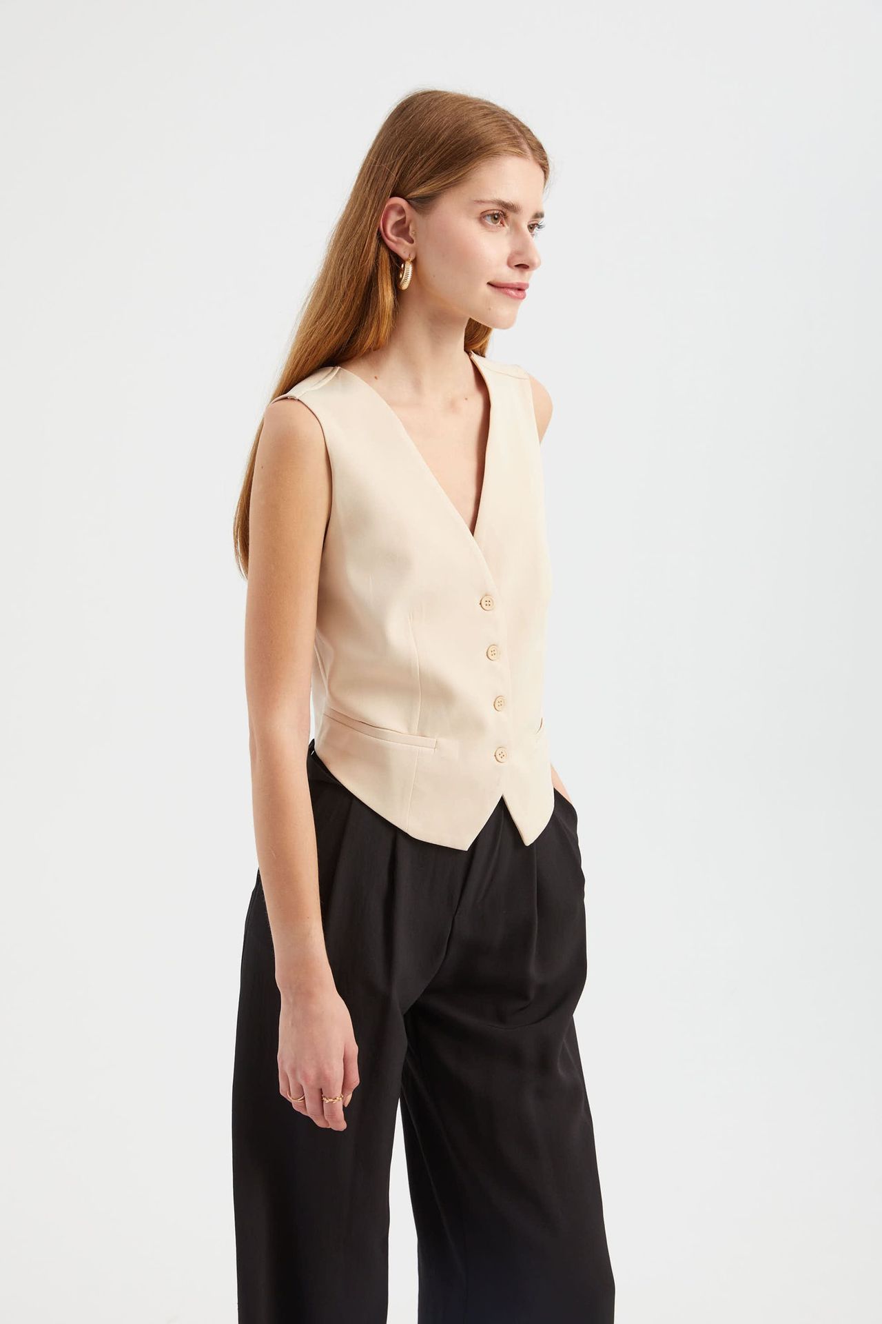 V Neck Buttoned Cross Back Waistcoat