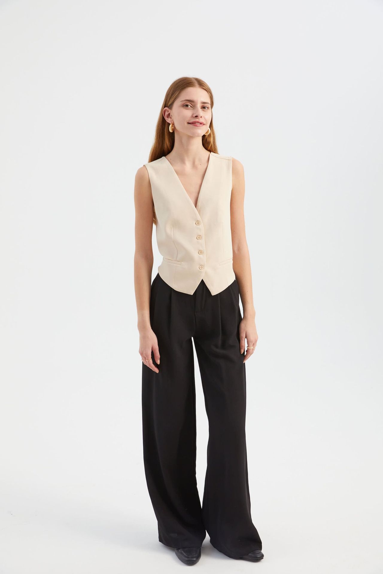 V Neck Buttoned Cross Back Waistcoat