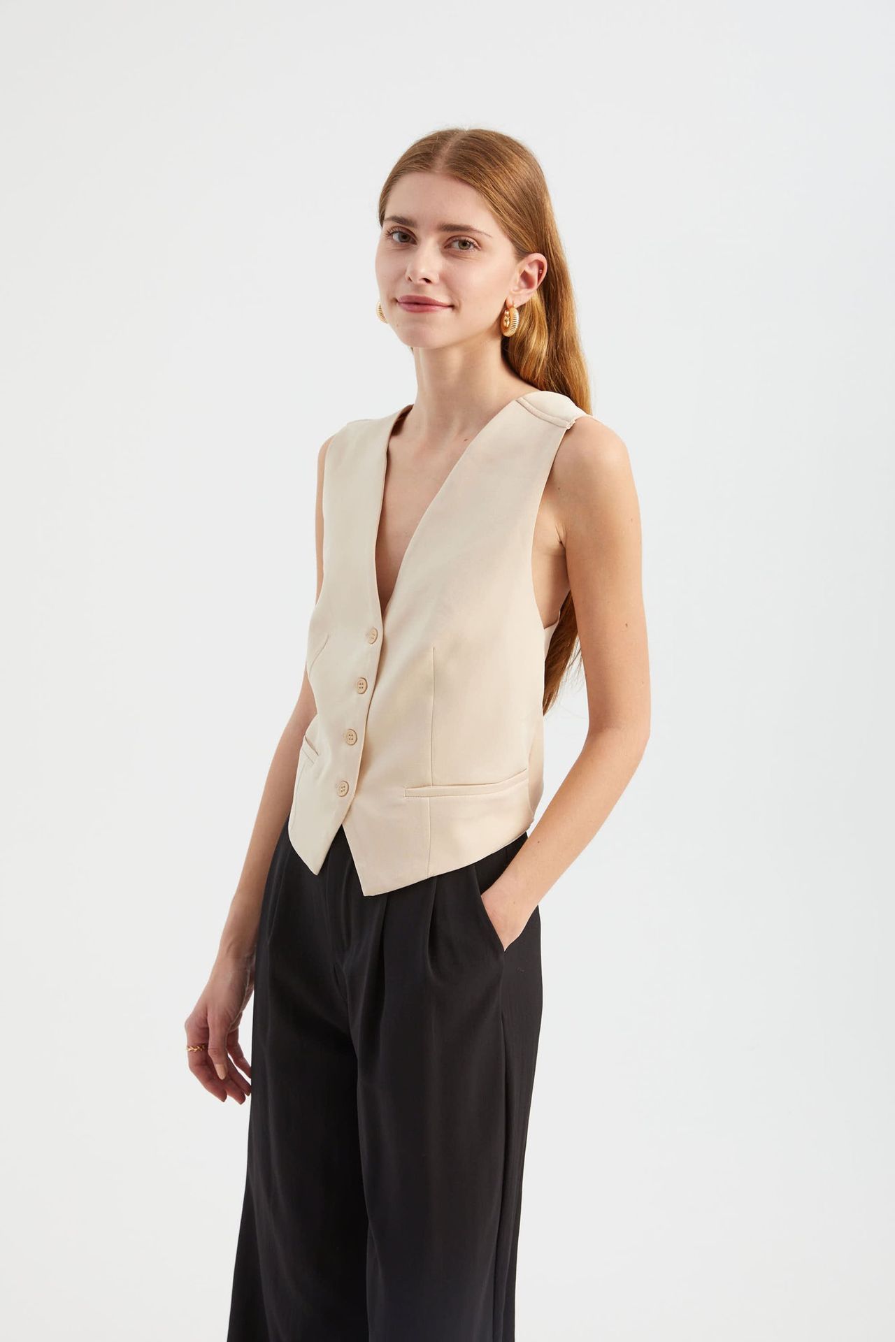 V Neck Buttoned Cross Back Waistcoat