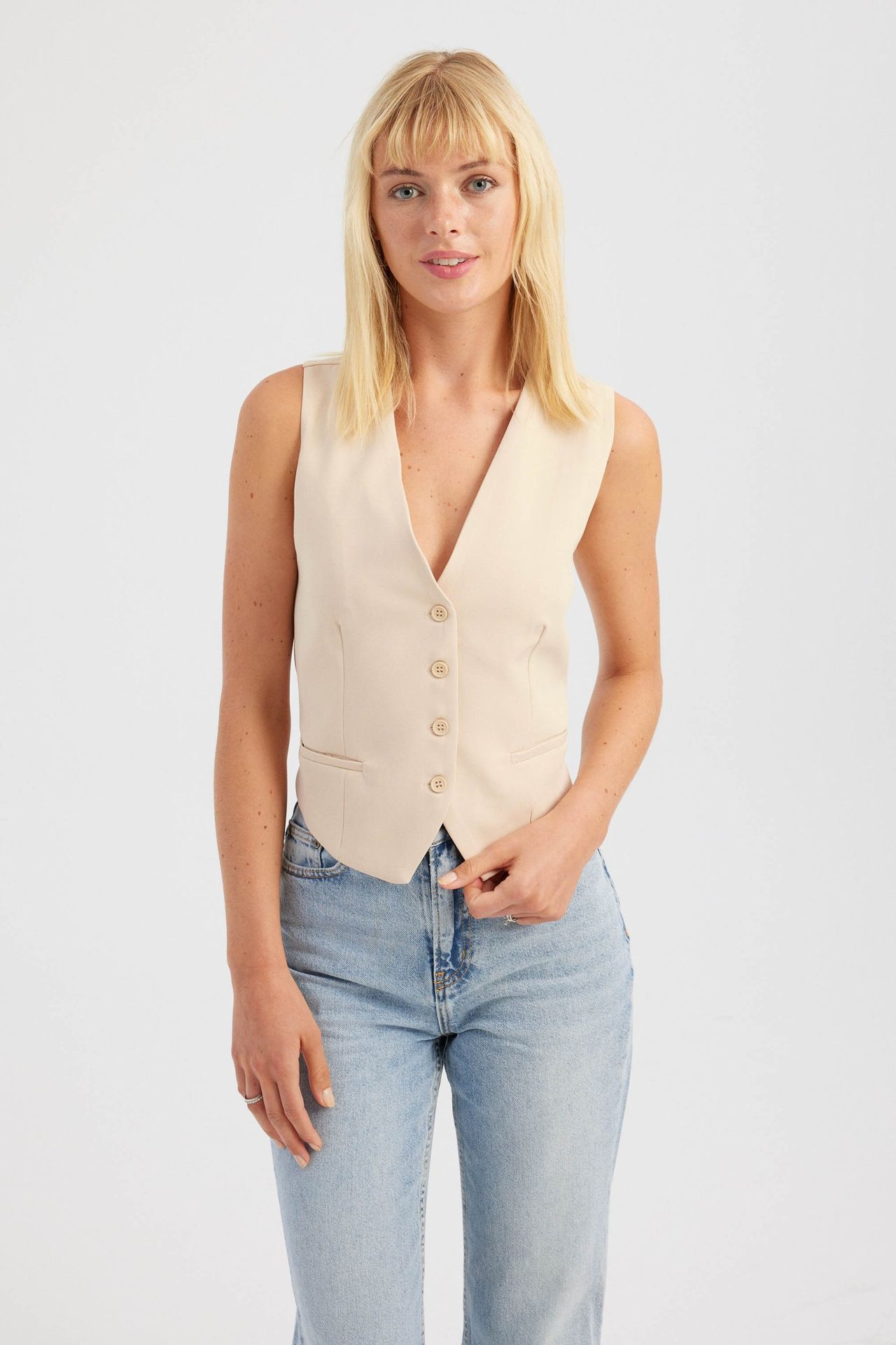 V Neck Buttoned Cross Back Waistcoat