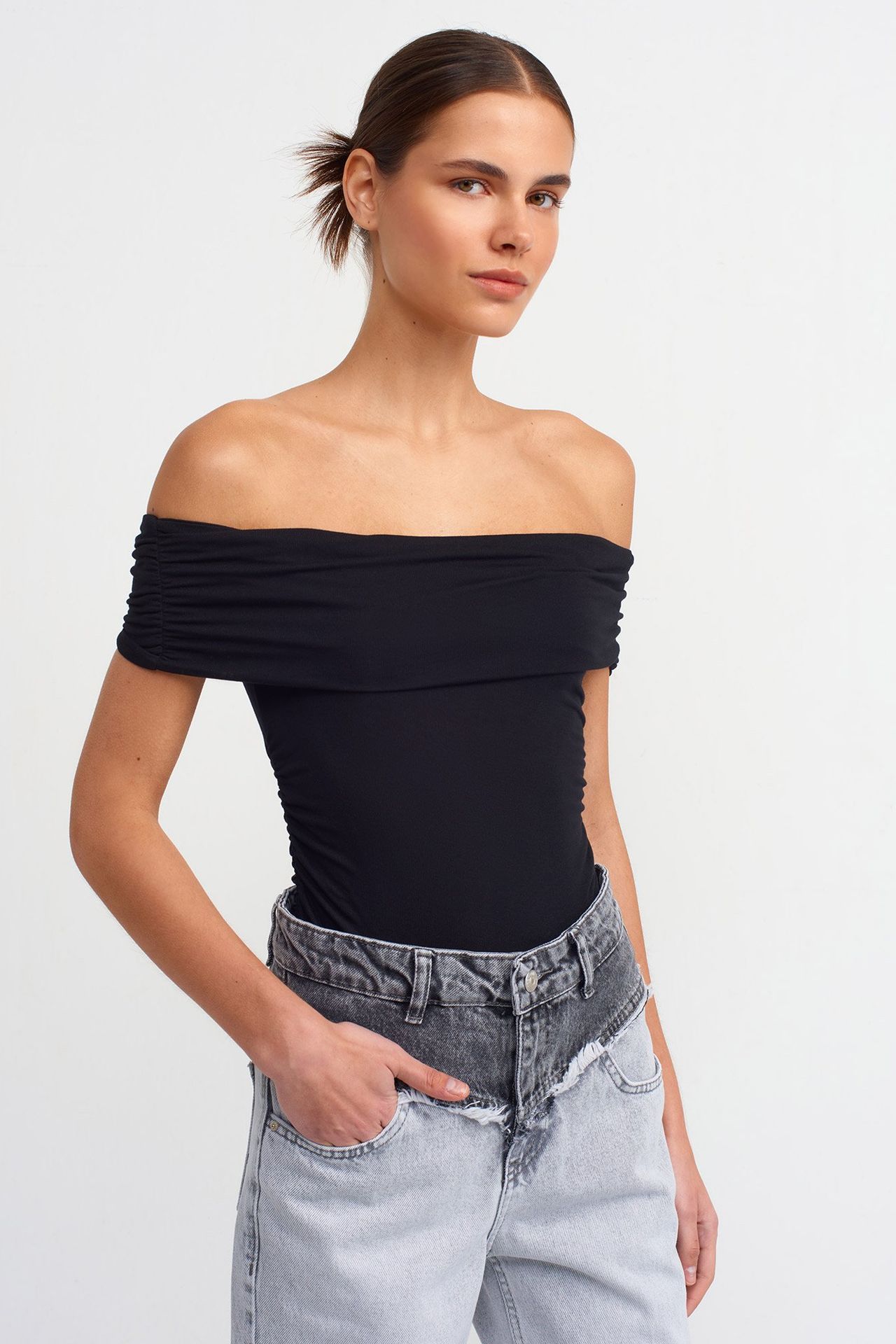 Off Shoulder Ruched Bodycon Top