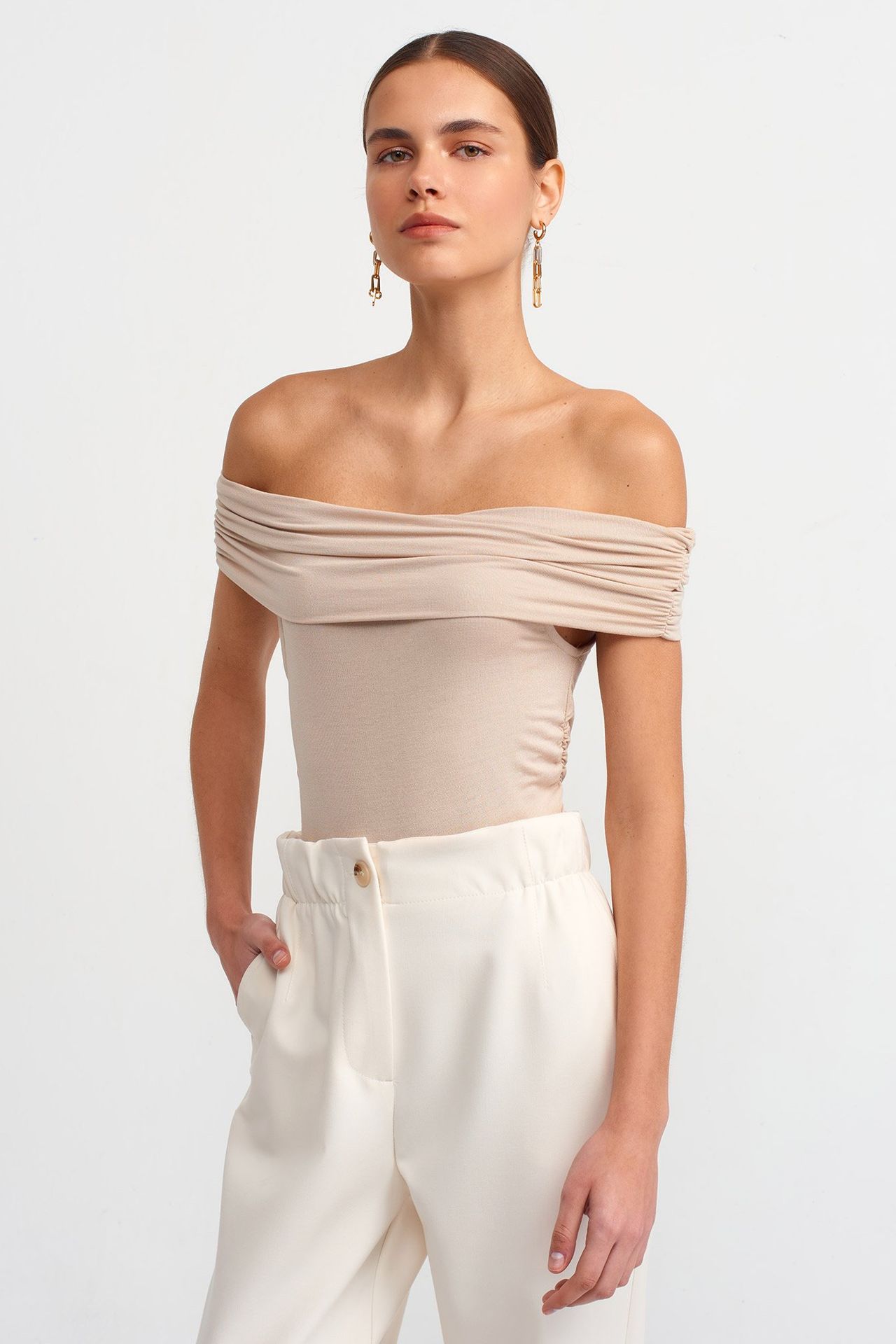 Off Shoulder Ruched Bodycon Top