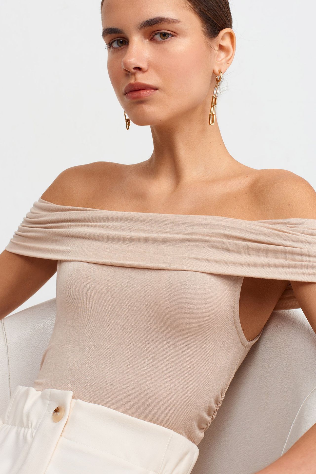 Off Shoulder Ruched Bodycon Top