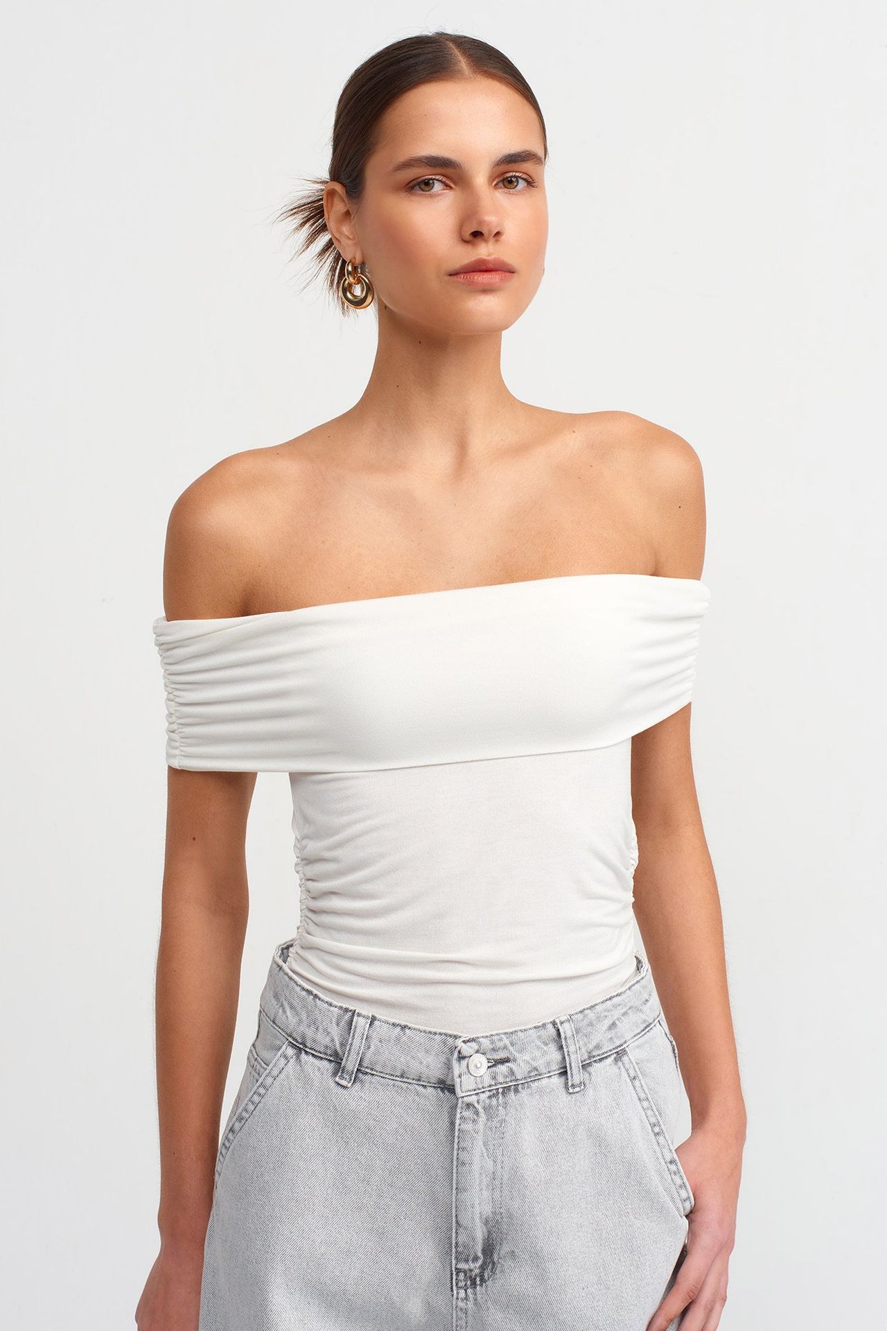 Off Shoulder Ruched Bodycon Top