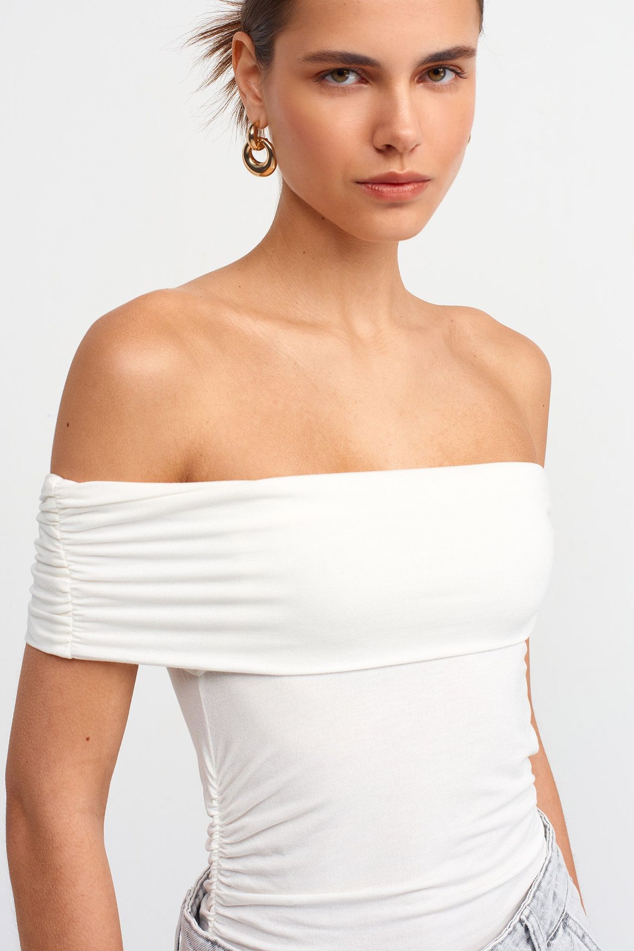 Off Shoulder Ruched Bodycon Top