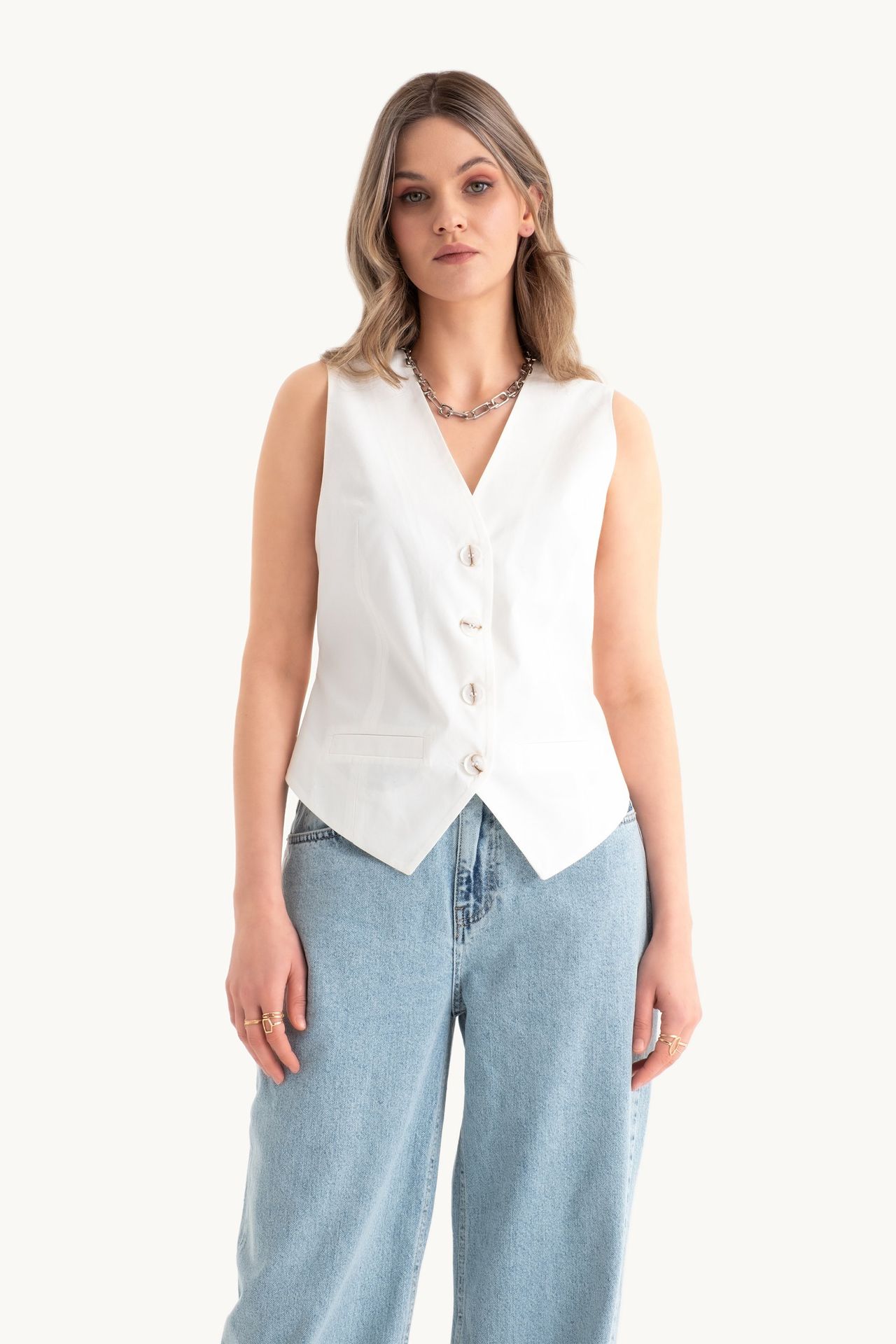 V Neck Buttoned Waistcoat