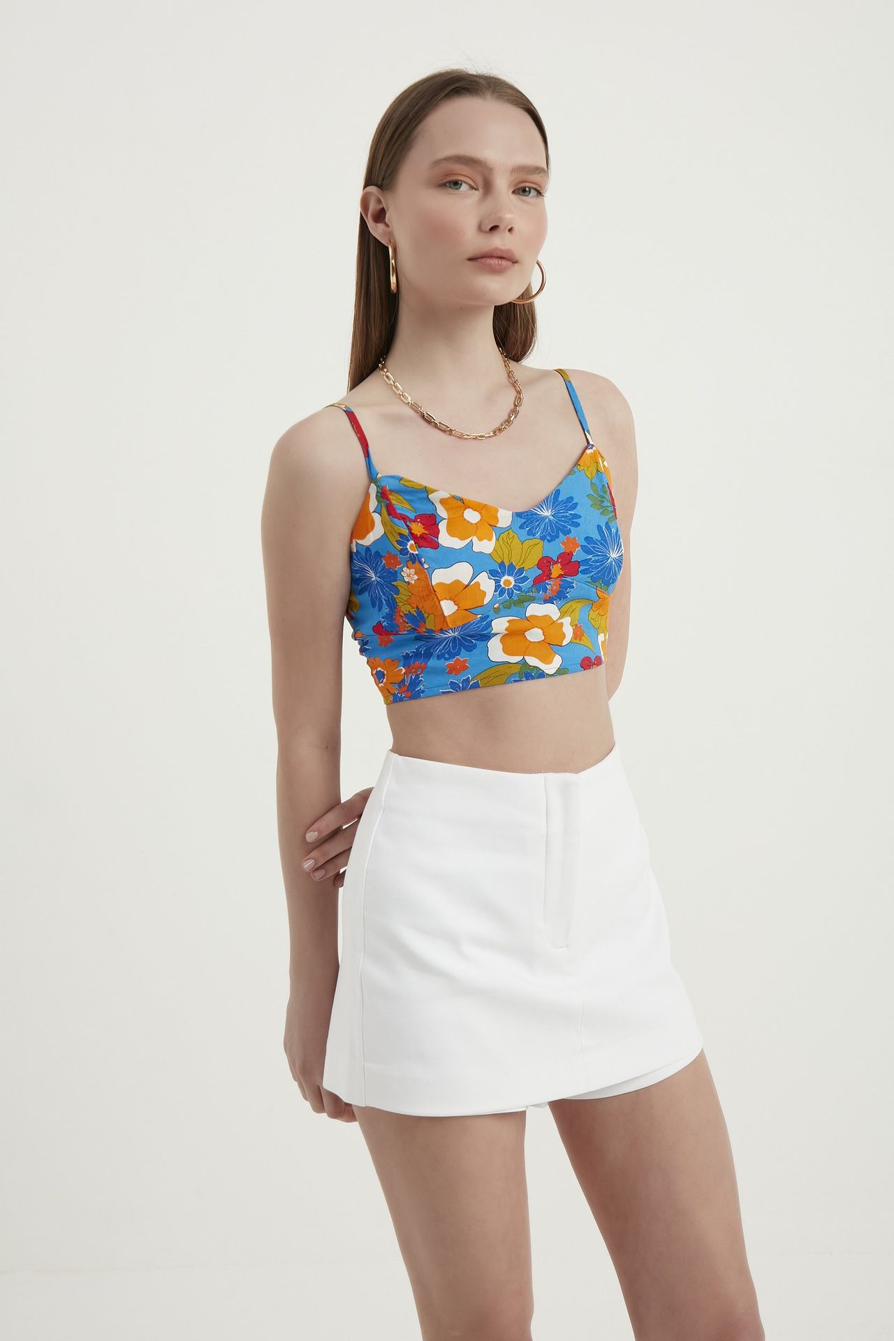 Floral Sweetheart Neck Sleeveless Crop Top