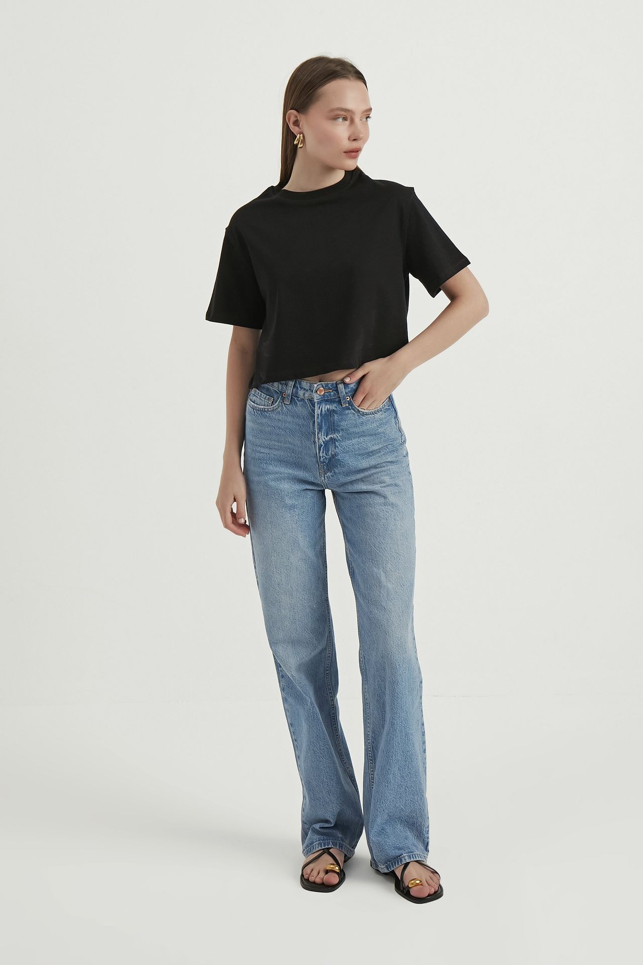Crew Neck Basic Cropped Top