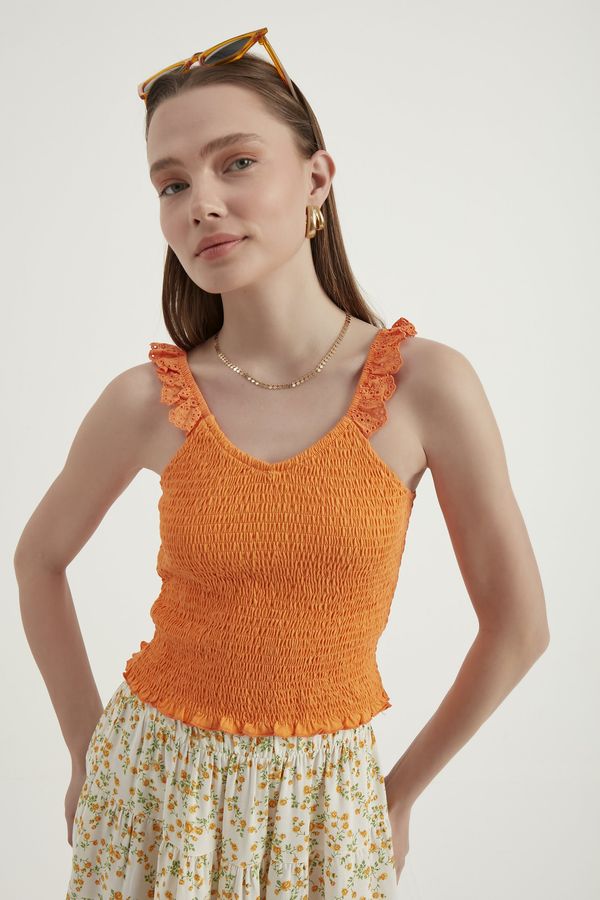 V Neck Smocked Cropped Top 1